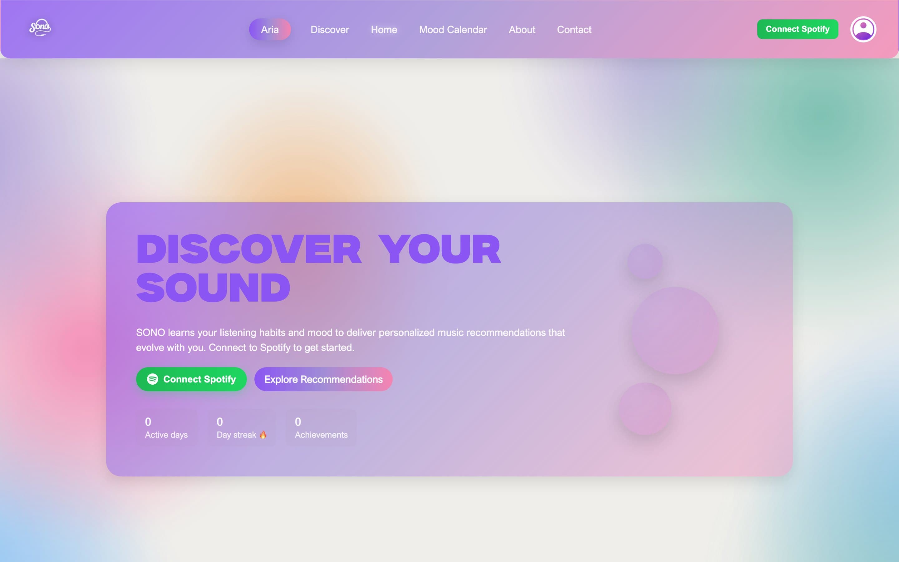 The SONO app home screen